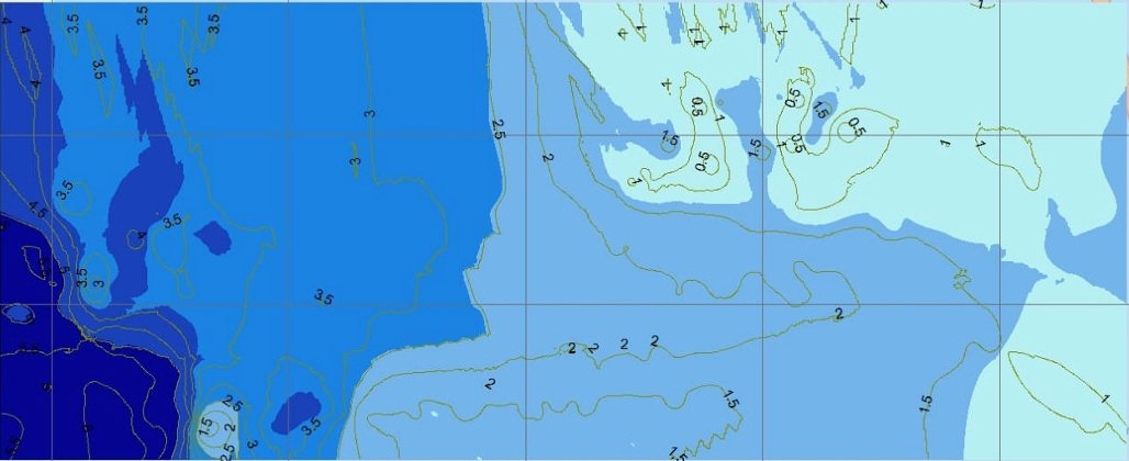 Bathymetric contour and depth map